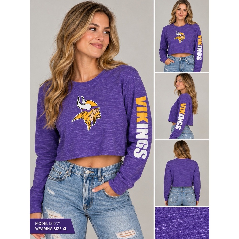 Minnesota Vikings New Era Women's XL Purple Cropped Long Sleeve NFL Shirt